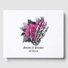 Varmrosa blomstergotiskt bröllop gästböcker