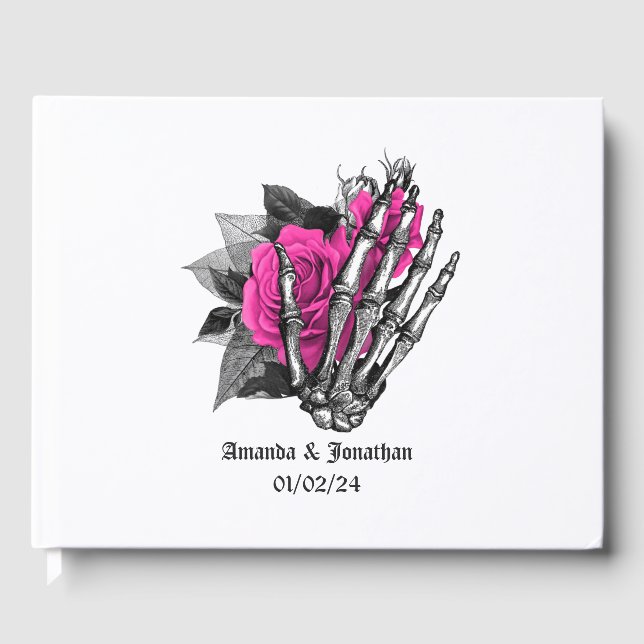 Varmrosa blomstergotiskt bröllop gästböcker (Framsida)