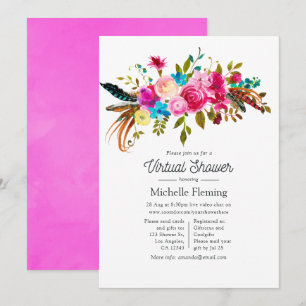 Varmrosa Boho Chic Blommig Virtuell Bebis Shower Inbjudningar