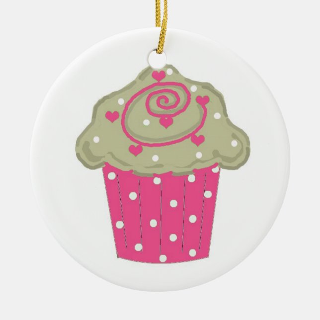 Varmrosa Cupcake Julgransprydnad Keramik (Framsidan)
