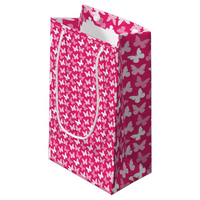 Varmrosa fjärilar presentbag, fjäril flyger (Framsidan Vinklad)