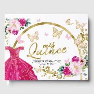 Varmrosa fjärilsklänning Quinceanera gästbok
