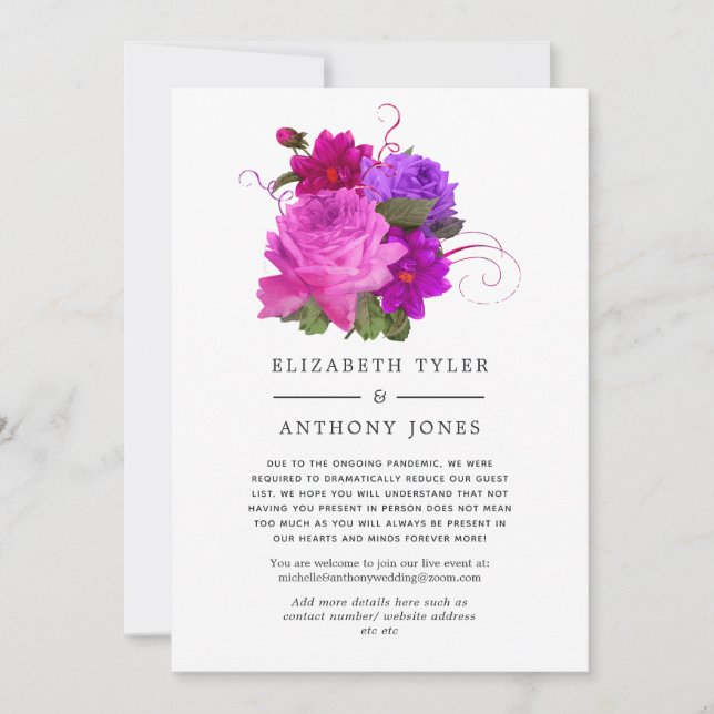 Varmrosa fuchsia Blommig Bröllop Reducerad Gästlis Meddelande (Framsida)