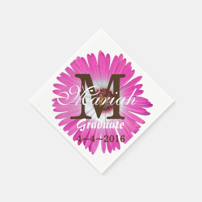 Varmrosa Gerbera Daisy Monogram Servetter (Hörn)