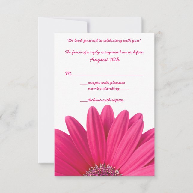 Varmrosa Gerbera-Daisy Vit Bröllops-Svarskort OSA Kort (Framsida)