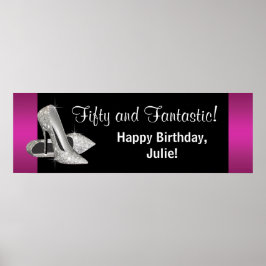 Varmrosa glitterklackar födelsedagsfest banner poster