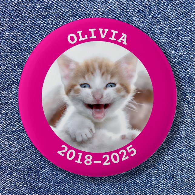 Varmrosa husdjursfoto minnesmärke knapp (Hot Pink Pet Photo Memorial Button)