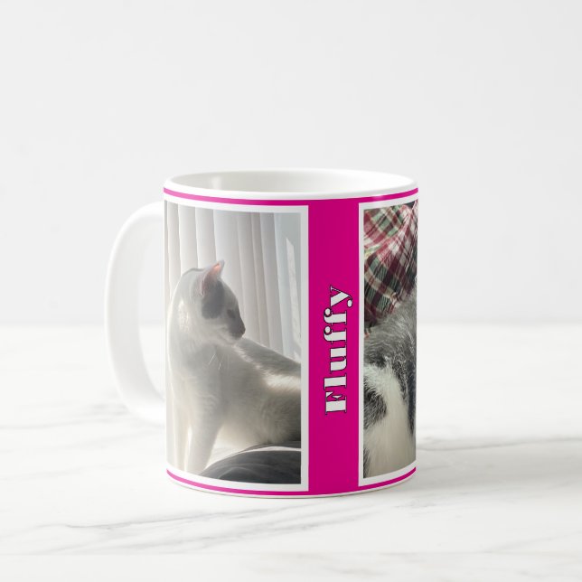 Varmrosa husdjursfoton och namn  kaffemugg (Framsida vänster)