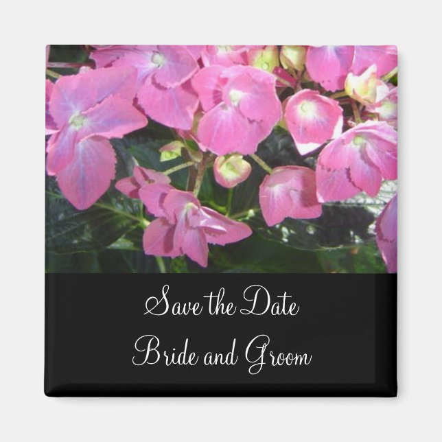 Varmrosa Hydrangea - Spara datumet Magnet (Framsidan)