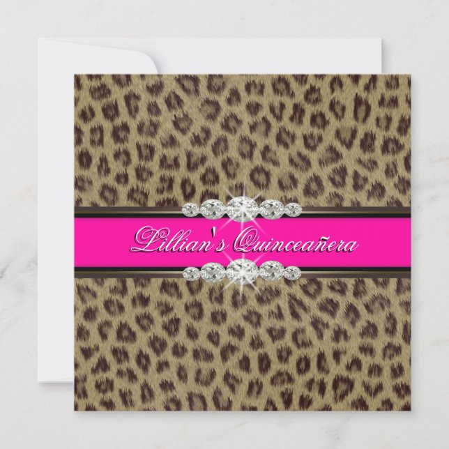 Varmrosa leopard Quinceanera-inbjudningar Inbjudningar (Framsida)