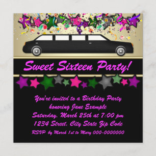 Varmrosa Limousine Sweet Sixteen Festinladningar Inbjudningar