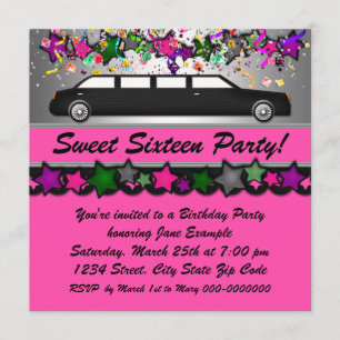 Varmrosa Limousine Sweet Sixteen Festinladningar Inbjudningar