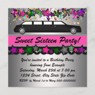 Varmrosa Limousine Sweet Sixteen Festinladningar Inbjudningar