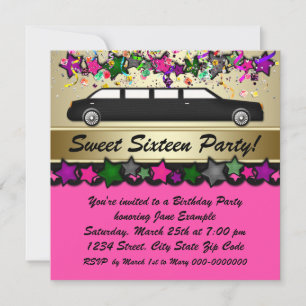 Varmrosa Limousine Sweet Sixteen Festinladningar Inbjudningar