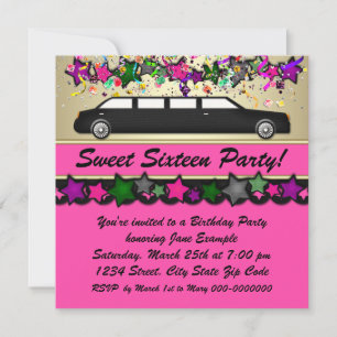 Varmrosa Limousine Sweet Sixteen Festinladningar Inbjudningar