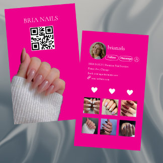 Varmrosa Modern QR-kod för nageltekniker Visitkort
