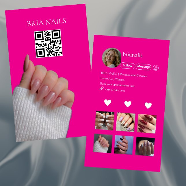 Varmrosa Modern QR-kod för nageltekniker  Visitkort (Skapare uppladdad)