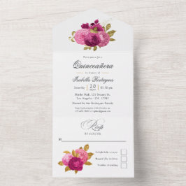 Varmrosa och guld Blommig Quinceañera