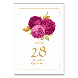 Varmrosa och guld Blommig Quinceañera Bordsnummer