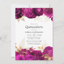 Varmrosa och guld Blommig Quinceañera