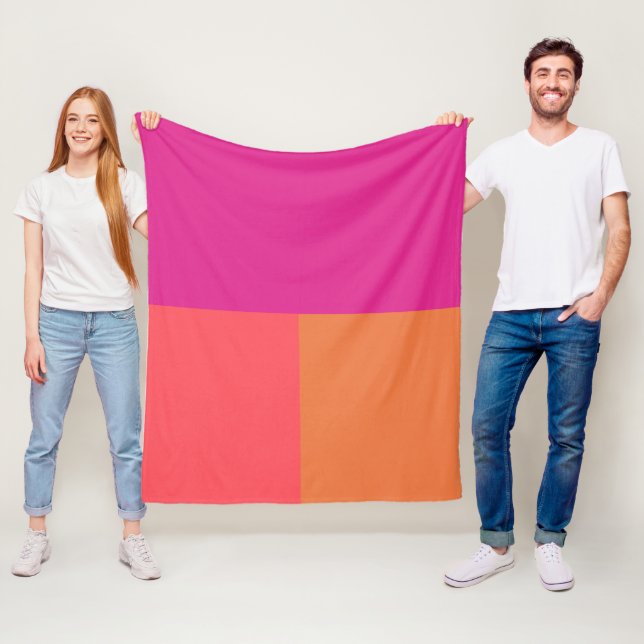 Varmrosa och orangea färgblock fleecefilt (På plats)