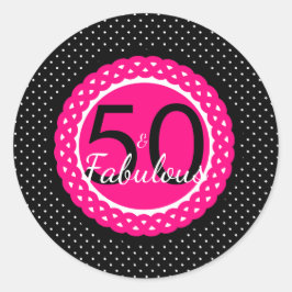 Varmrosa och svart 50 & fantastisk födelsedagsdeka runt klistermärke