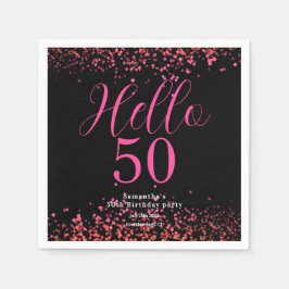Varmrosa och svart falskt glitter 50-årsfirande pappersservett
