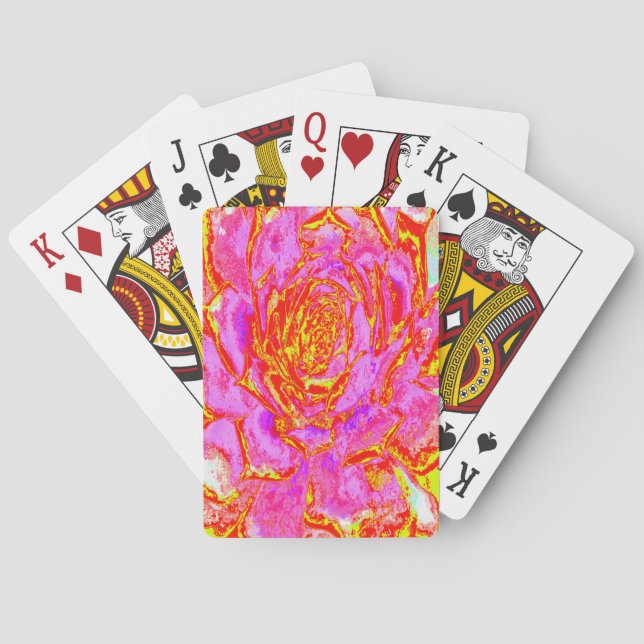 Varmrosa, röd och gul suckulent Sedumrosett Casinokort (Baksidan)