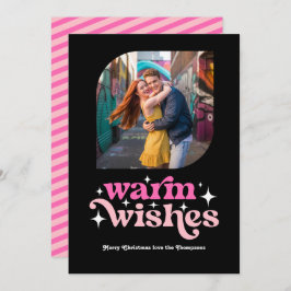 Varmrosa & rosa modern retro julfoto julkort