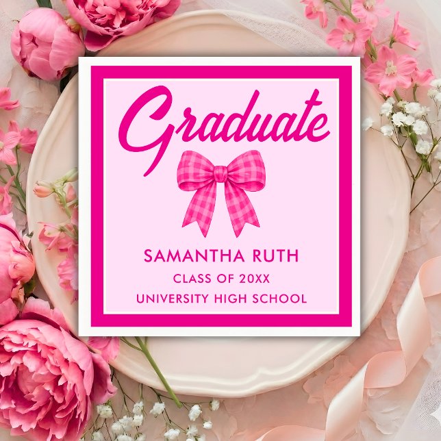 Varmrosa Rutig Band Examenstårtor Pappersservett (Skapare uppladdad)