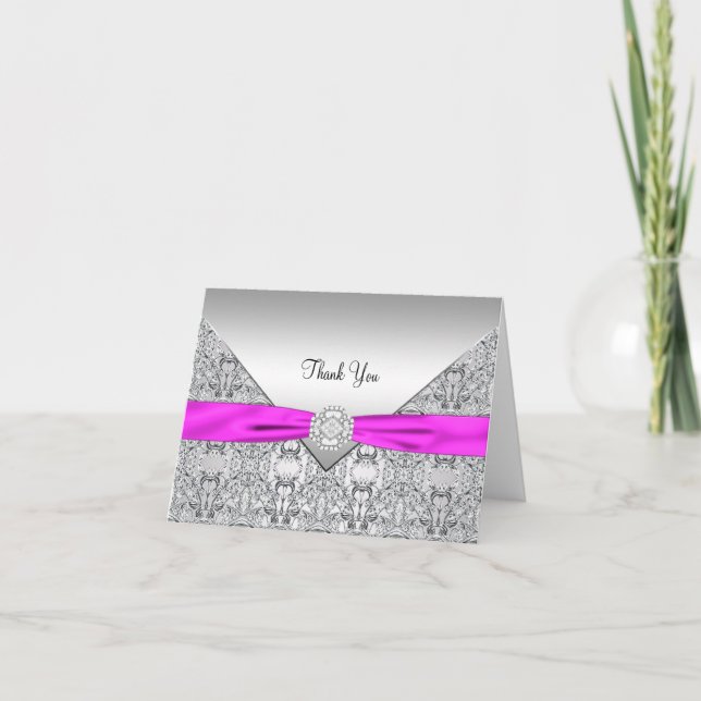 Varmrosa silver spets tackkort (Framsida)