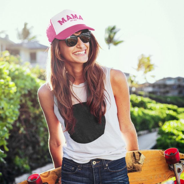 Varmrosa sportstil kontur Mamma Keps (Sporty Mama Hot Pink Trucker Hat)