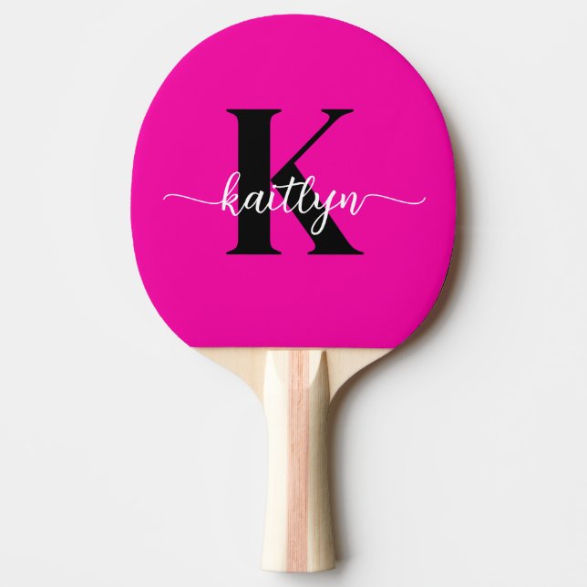 Varmrosa svart monogram pingisracket (Framsidan)