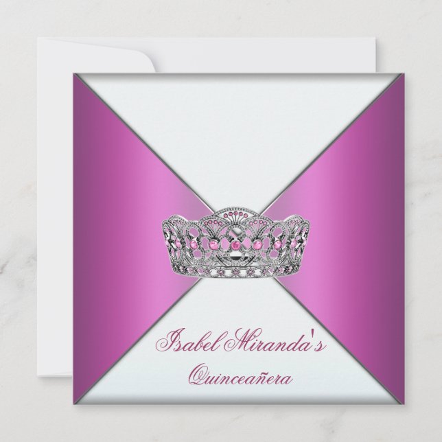 Varmrosa Tiara Quinceanera 15-årsfest Inbjudningar (Framsida)
