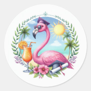 Varmrosa Tropisk Flamingo Examenfest Runt Klistermärke