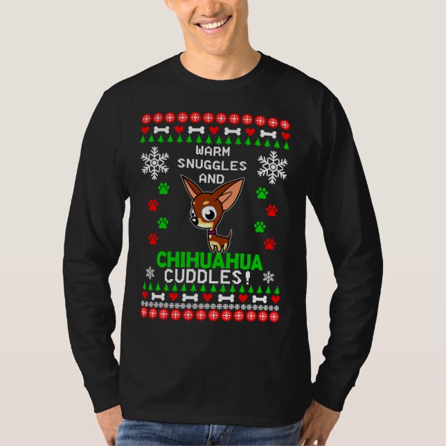 Varmslangar och Chihuahua Cuddles Julsötsaker T Shirt (Framsida)