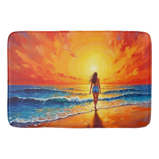 Varmsolnedgång för kvinnors promenadstrand badrumsmatta (Framsidan)