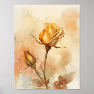 Varmt bärnstensfärgat blomsterguldros vattenfärg poster