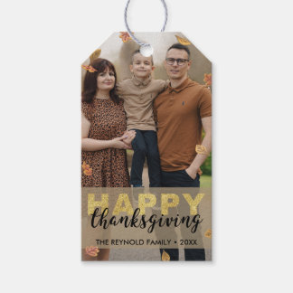 Varmt blad guld manus Glad tack till Thanksgiving Presentetikett