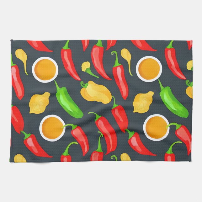 Varmt Chillipepparsmönster Kökshandduk (Horisontell)