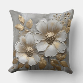 Varmt Grått Guld Vitt Modernt Rustikt Blommigt Kudde