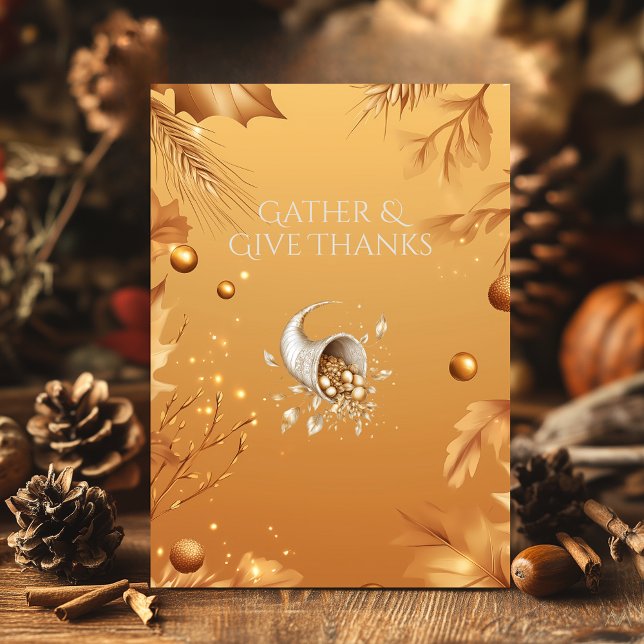 Varmt Guld Thanksgiving med Cornucopia & Höst Inbjudningar (Skapare uppladdad)