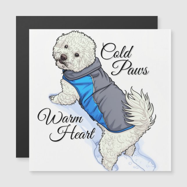 Varmt hjärta Snö Bichon Magnetkort (Fram/baksida)