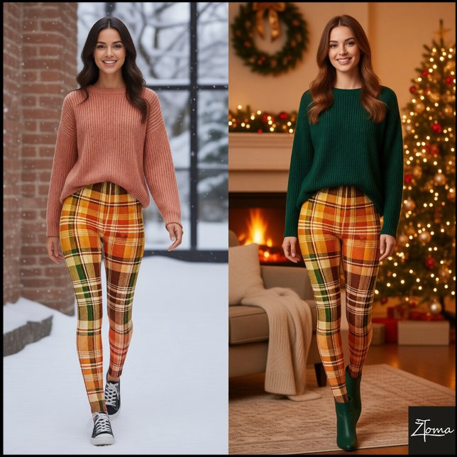 Varmt Höstligt Gradient Gult Grönt Rutigt Leggings (Skapare uppladdad)