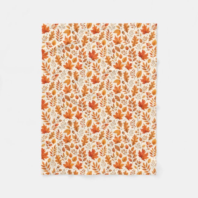 Varmt Höstlöv Sömlöst Mönster Fleecefilt (Framsidan)