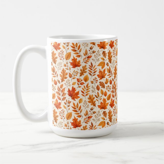 Varmt Höstlöv Sömlöst Mönster Kaffemugg (Vänster)