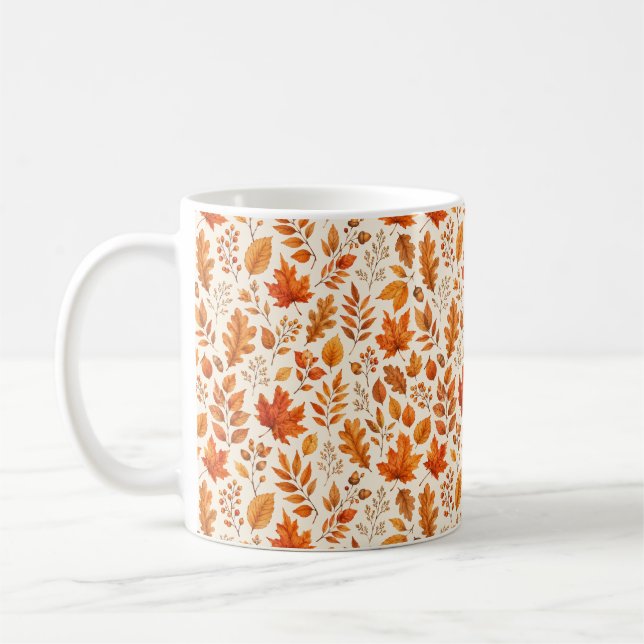 Varmt Höstlöv Sömlöst Mönster Kaffemugg (Vänster)