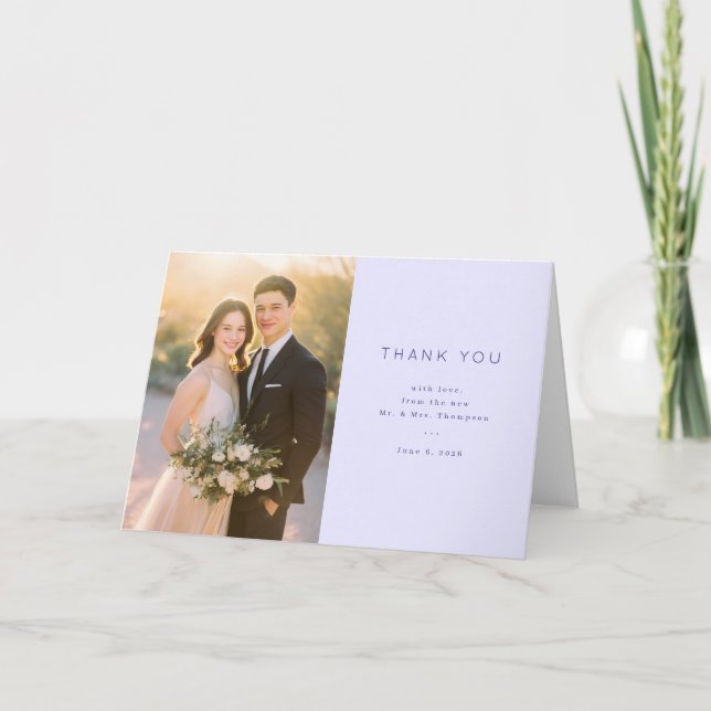 Varmt Ljusblå Minimalistisk Foto Tack Kort (Framsida)