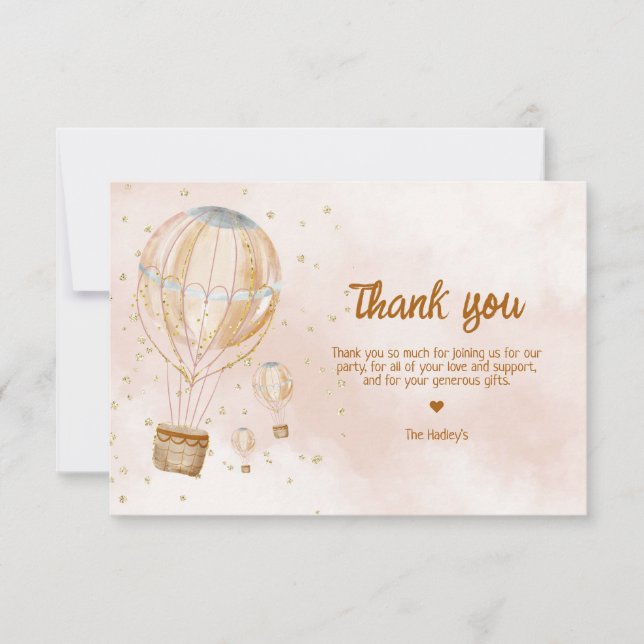 Varmt Luftballong Baby Shower Tack Kort (Framsida)