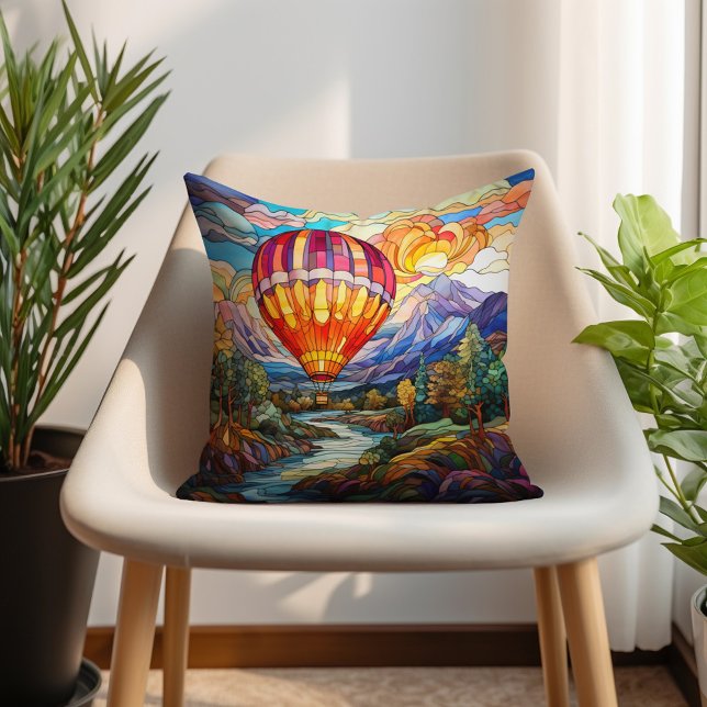 Varmt Luftballong Berg Glasmålning Kudde (Hot air balloon decorator pillow)